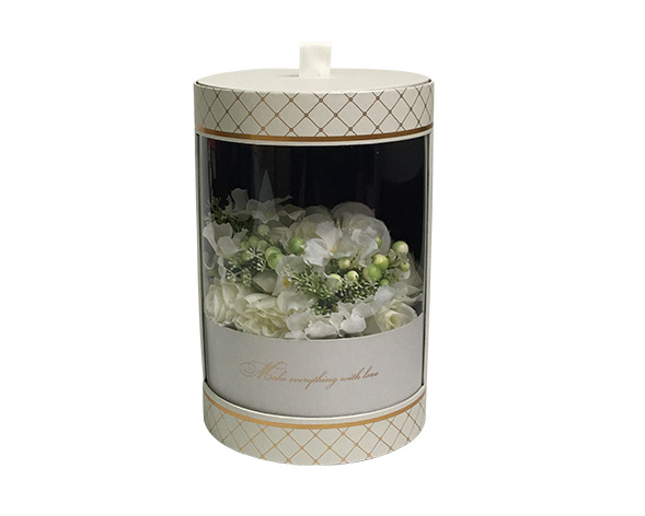 Custom Luxury Clear Window Transparent Paper Round Cylinder Shape Wedding Flower Boxes
