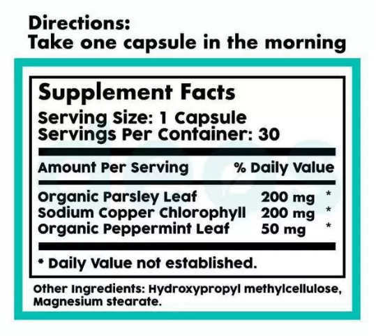 Chlorophyll Mint Parsley Body Magic Capsules Nutritional Supplements Natural Ingredients