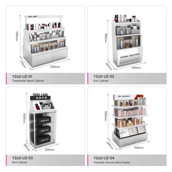 High Quality Cosmetics Store Display Rack Premium Stainless Steel Promotion Cabinet With White Organic Light Tube For Retail Store Design