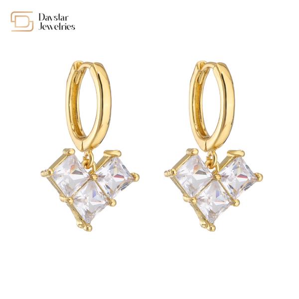 Women Diamond 18k White Gold Plated Earrings Cubic Zirconia Charm Pendant