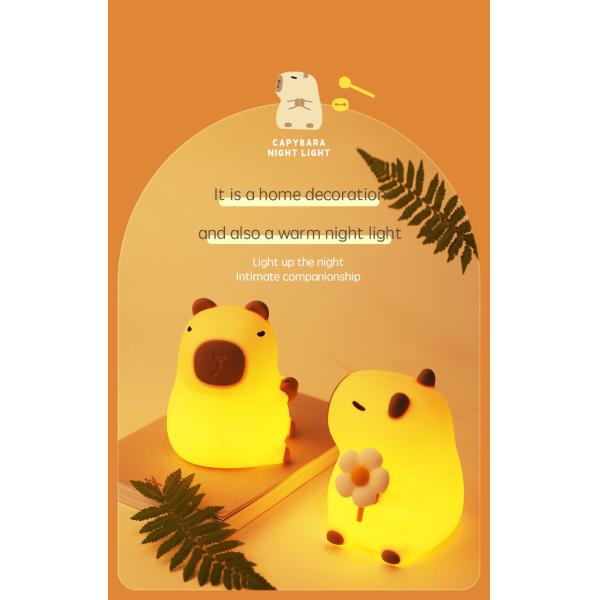 Funny Cartoon Capybara Night Light Tap Control 1200mAh Rechargeable Sleeping Night Light With 7 Changeable Color