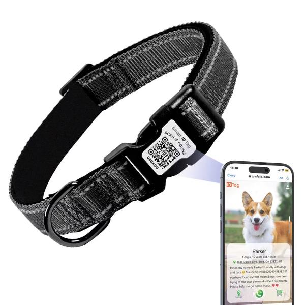 Buy Luxury Customizable NFC Pet Tag Solid Reflective Nylon QR Code Dog Collar at wholesale prices