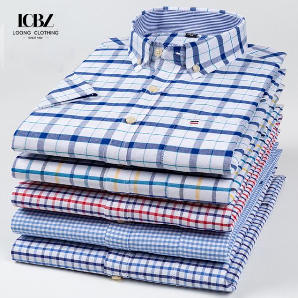 2023 Delivery Adult Large Size Cotton Oxford Short-Sleeved Plaid Casual Shirt for Men