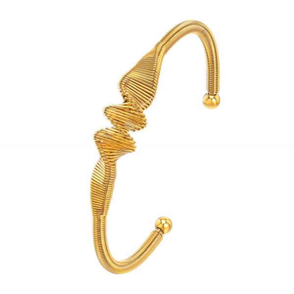 18K Gold Plated Stainless Steel Bangle Bracelets Spiral Adjustable For Women