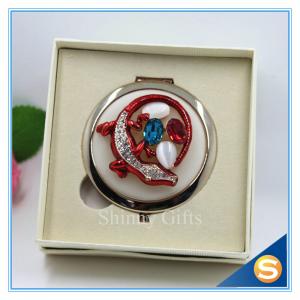 China Shinny Gifts Crystal Animal Design Folding Double Side Make up Mirror Metal Compact Mirror on sale