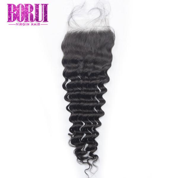 HD Transparent 100% Human Hair Lace Closure Deep Wave Customized Length