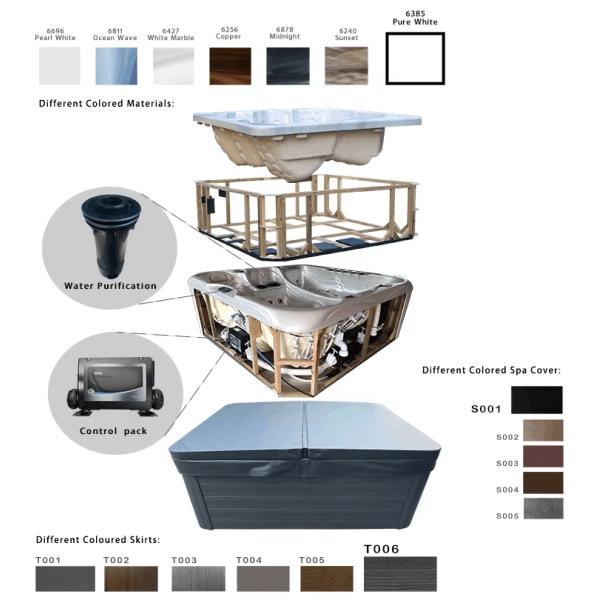 Garden 5 Seats Luxury Massage Spa Bathtub Outdoor Whirlpool Hot Tub Acrylic Freestanding Spa Tub For Villa