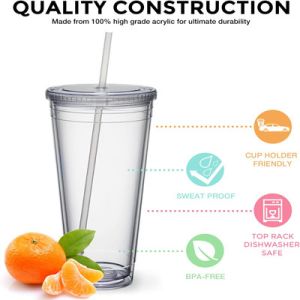 Transparent 32 Oz Insulated Double Wall Tumblers PS Material