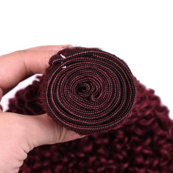 Burgundy Kinky Curly Remy Human Hair Bundles Sew In Weave Bundles Brazilian Bundle Deals