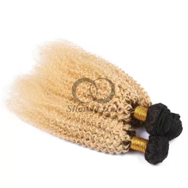 #T1B/613 Bleached Blonde Kinky Curly Remy Human Hair Bundles Sew In Weave Bundles Brazilian Bundle Deals