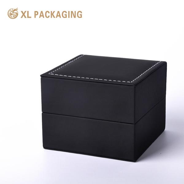 Wholesale Custom Cardboard Luxury Black PU Leather Watch Box Packaging With Logo , Paper Watch Gift Box