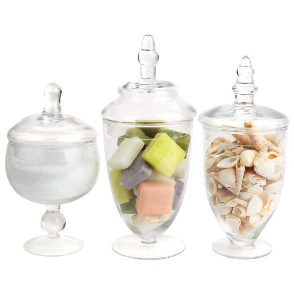 Multipurpose Set Of 3 Clear Glass Jars For Kitchen