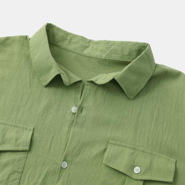 Spring Men's Linen T-Shirt Short Sleeve Solid Color Stand Collar Custom Cotton Shirt