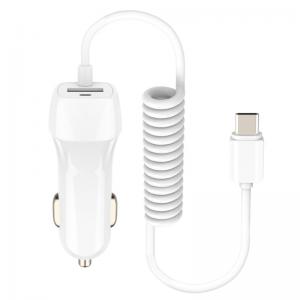 Quality 5V 3.4A Rapid Phone Charger 5Ft 1.5M Spring Flexible Cable 2 In 1 Car Charger for sale
