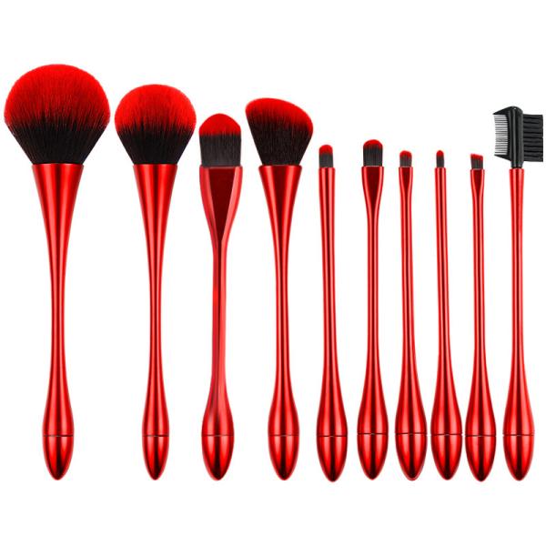 Angular Cosmetic Brush Set Red Pink Rose Gold 10 Pcs Nylon filament bristles