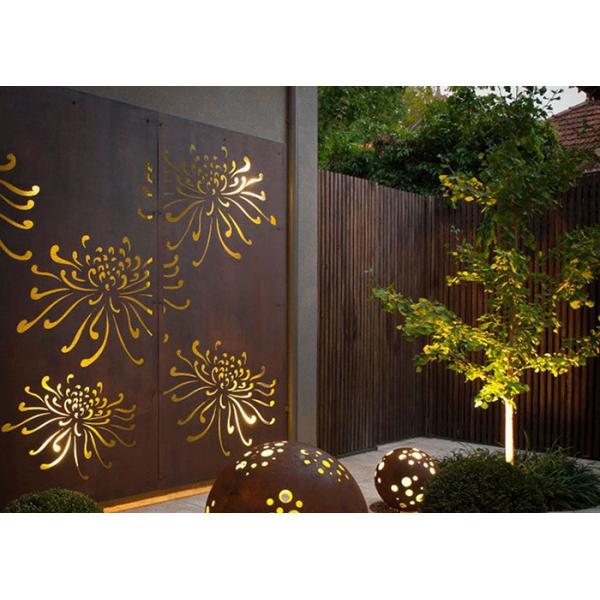 Laser Cut External Decorative Outdoor Corten Screen Panel With Chrysanthemum Pattern