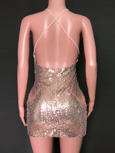 Club Black Dress Straps Neck Sequins Sleeveless Irregular Sexy Dress for Women