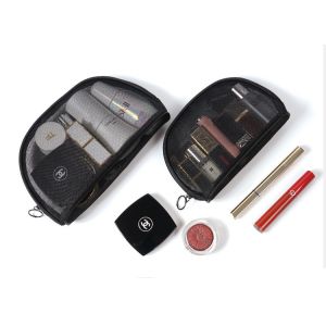 Portable small cosmetic bag girl web celebrity black double layer mesh
