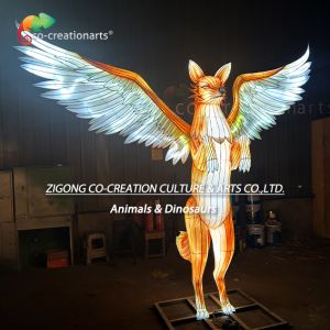 Grand Illuminated Standing Fox Lantern With Radiant Wings Festival Animal