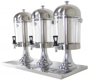 China 3-Head Beverage Dispenser 3 x 8.0Ltr Polycarbonate Container Stainless Steel Domed Lid Drip Free Spout on sale