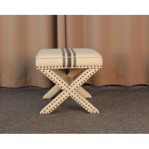 French wooden folding ottoman with silver nails linen fabric home furniture foot rest ottoman