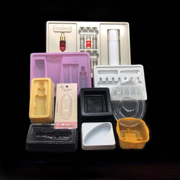 Customized disposable PP pet PVC PS flocking plastic black/white plastic blister tray for food cosmetics