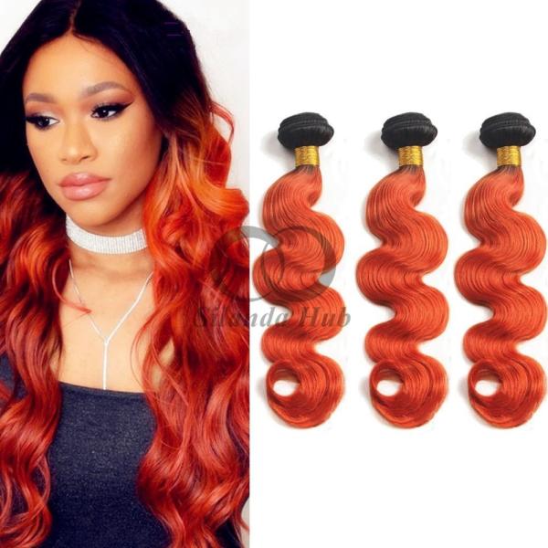#T1B/Orange Red Body Wave Remy Human Hair Bundles Sew In Weave Bundles Brazilian Bundle Deals