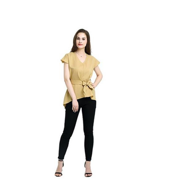 Newest Design Women Blouse With Belt Hot Sale
