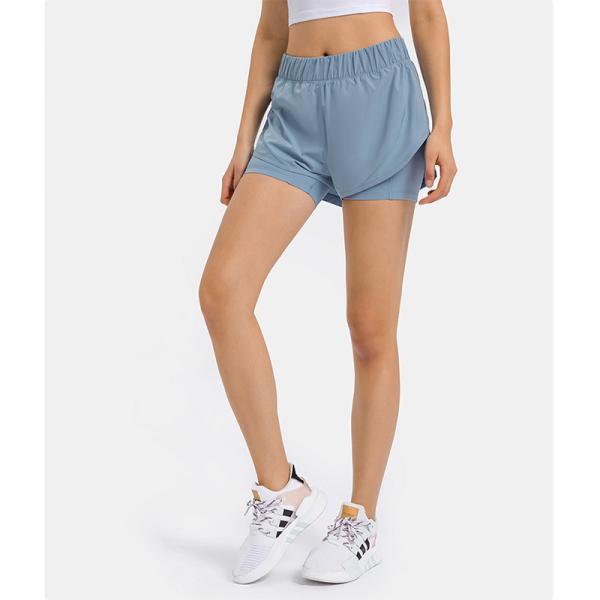 Adjustable Waist High Stretchy Yoga Pocket Shorts Anti Glare Sports Pants Built - In Shorts