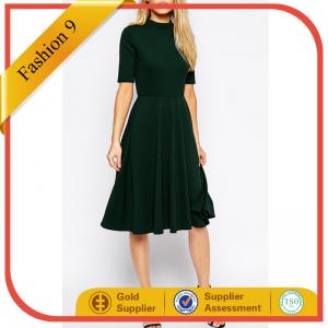 Quality High Neck Textured Midi Dress with Short Sleeves for sale