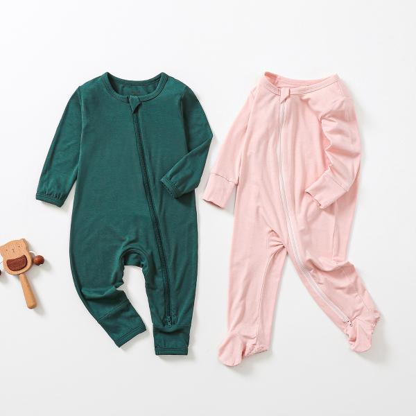 Custom bamboo pajamas baby romper with feet zipper pajamas sleepwear onesie organic bamboo baby clothes baby zipper romper