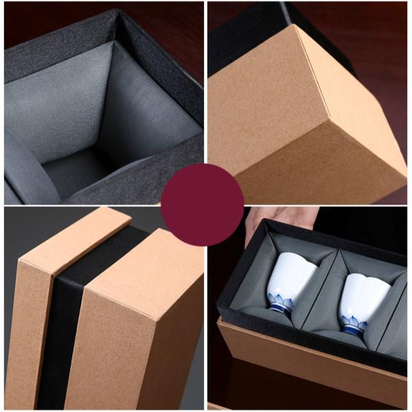 Custom Rigid Brown Kraft Paper Square Mug Bowl Storage Vase Packaging for Chinese Tea Cup Saucer Set