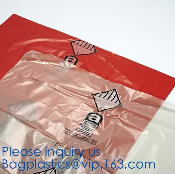 PE asbestos yard waste bags,hazard waste disposal bags,Customized danger warning printing clear polythene LDPE asbestos