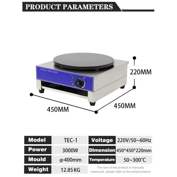 Restaurant 3000W Electric Crepe Maker 16 inch Large Crepe Machine with Flat Plate Griddle