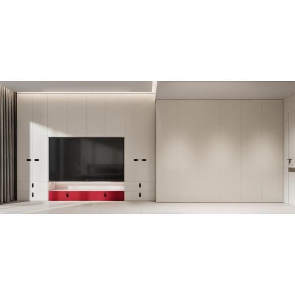 Beige And Red Accents Stainless Steel Full-Height Bedroom Wardrobe Cabinet