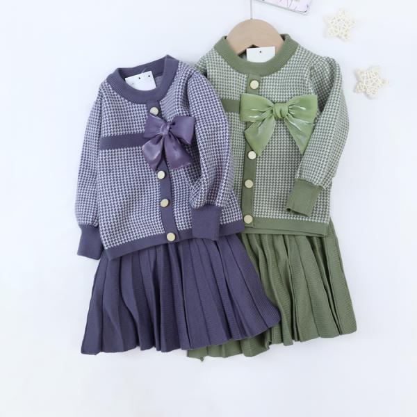 New Style Kids Children Winter Clothing Set Knitting Cardigan Skirt Baby Girl Winter False Cardigan Sweater With Bow