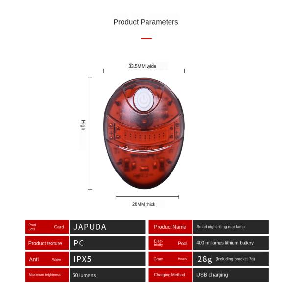 Night Riding Brake Induction LED Bicycle Light Children'S Usb Rechargeable Bicycle Tail Light