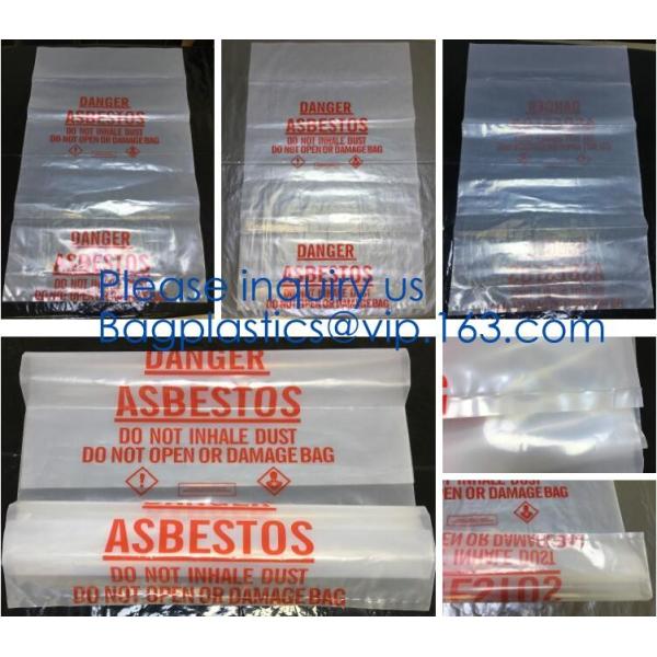 PE asbestos yard waste bags,hazard waste disposal bags,Customized danger warning printing clear polythene LDPE asbestos