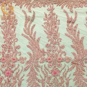 China Modern Pink Beaded Embroidered Lace Fabric For Nigerian Wedding on sale