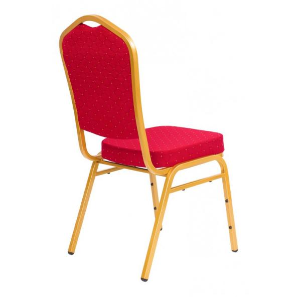 Side view of red banquet chair showing ergonomic design