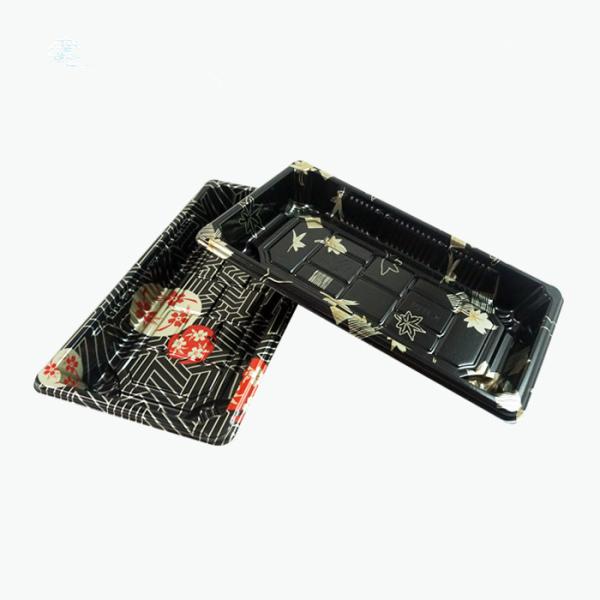 Customized Size Logo Disposable PET Plastic Sushi Tray With Cover Takeaway Food Container