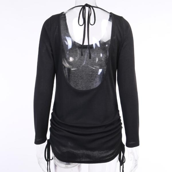 Autumn Halter Neck Sexy Black Long Sleeve Dress Backless Knitted