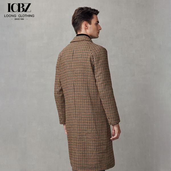 Men's Lapel Overcoat Brown and Yellow Double-sided Woolen Coat for Business Casual