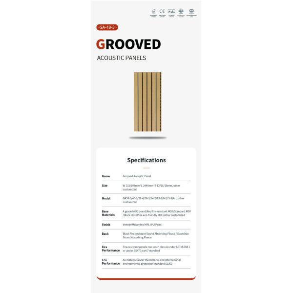 MDF Timber Grooved Acoustic Wall Panels For Interior Music Hall Decor E1 E0 Protection