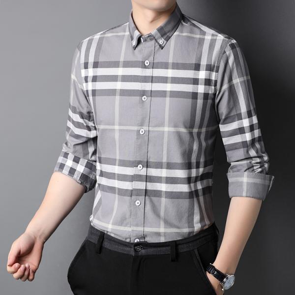 Button Down Collar Casual 100% Cotton Oxford Men's Long Sleeve Plaid Shirt for Autumn