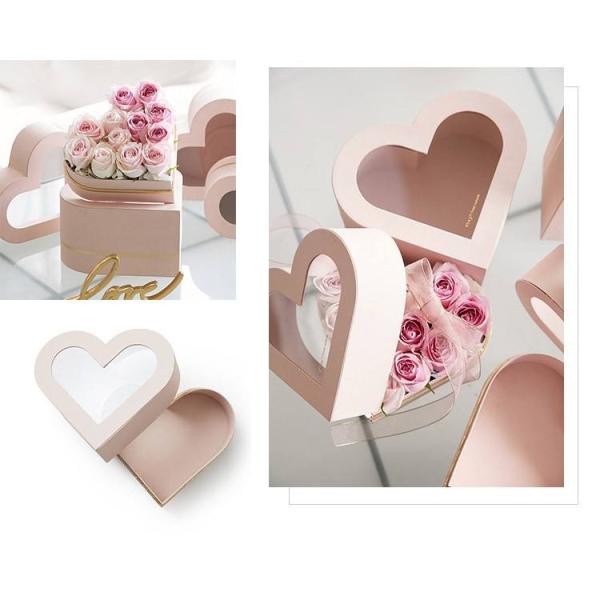 Simple Luxurious Creative Colorful Romantic Heart Flower Box Packaging with PVC Window