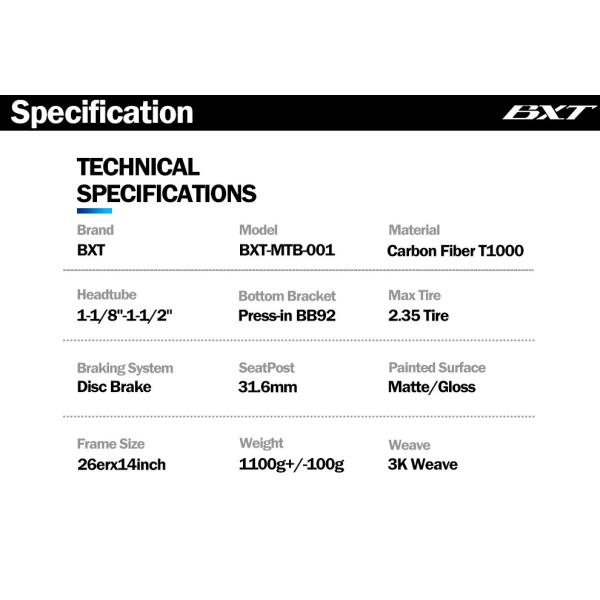 MTB Carbon Mountain Bike Frame 26er Full Carbon Fiber 3K Weave