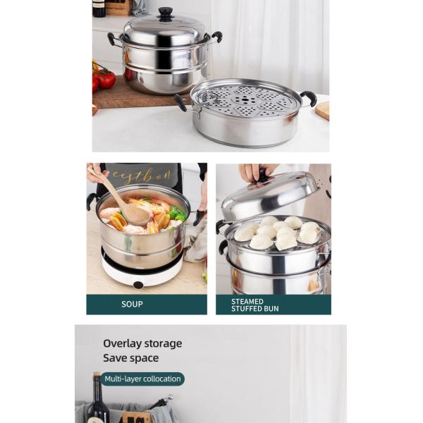 Best Selling Customized Logo 3 Layer induction 10-inch Stainless Steel Steamer Pot with Anti-Heat Handle