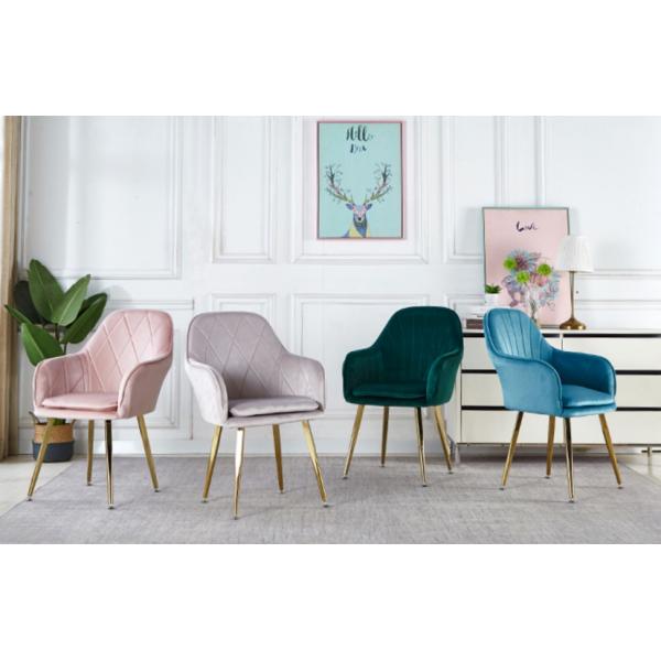 Velvet Modern Nordic Dining Chair White Green Pink Powder Coating Legs 40 Cm Width