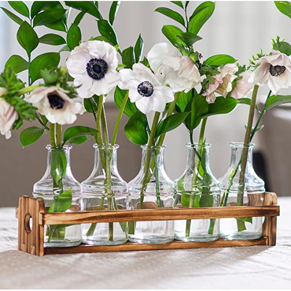 Glass Flower Vase with Wooden Holder Vases for Flowers